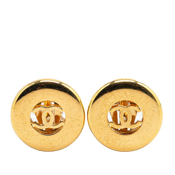 Pre-Loved Chanel Gold Plated CC Round Clip On Earrings - Picture 1 of 4